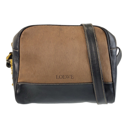 LOEWE Shoulder Bag leather Brown Black Gold Metal Crossbody Shoulder Bag Messenger Bag Velazquez Women Used Authentic