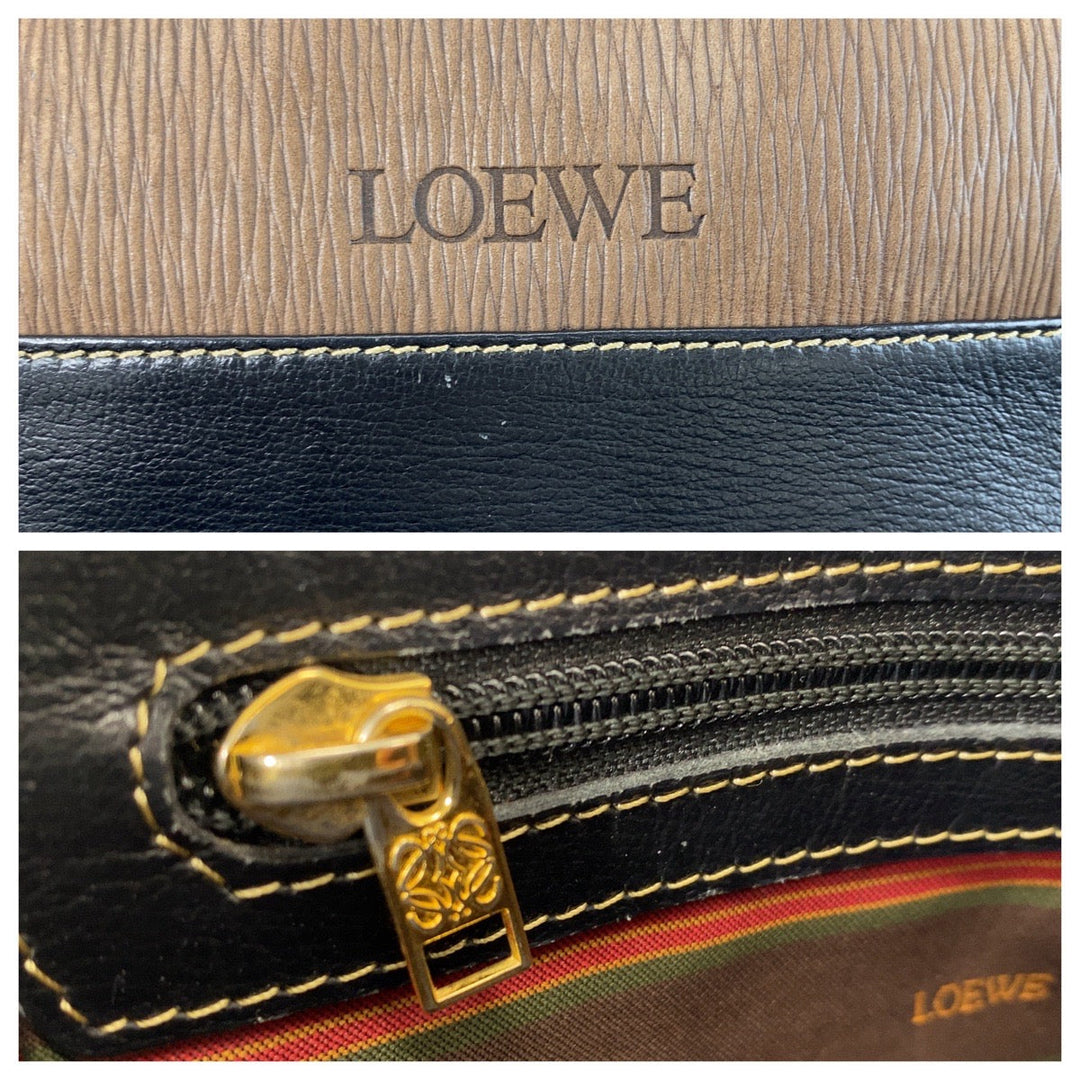 LOEWE Shoulder Bag leather Brown Black Gold Metal Crossbody Shoulder Bag Messenger Bag Velazquez Women Used Authentic