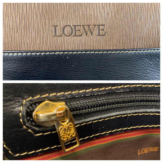 LOEWE Shoulder Bag leather Brown Black Gold Metal Crossbody Shoulder Bag Messenger Bag Velazquez Women Used Authentic