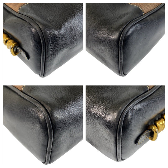 LOEWE Shoulder Bag leather Brown Black Gold Metal Crossbody Shoulder Bag Messenger Bag Velazquez Women Used Authentic