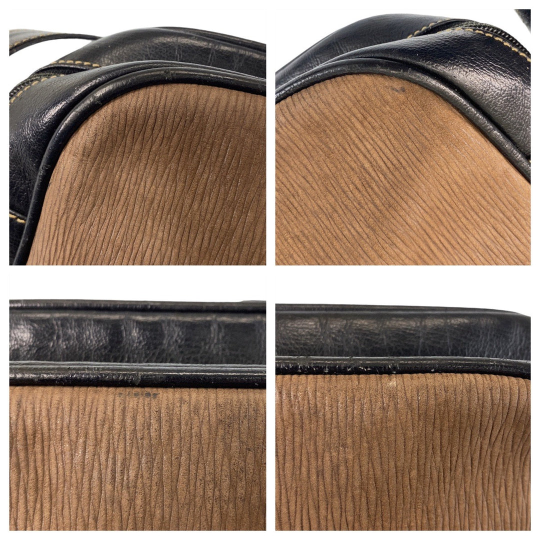 LOEWE Shoulder Bag leather Brown Black Gold Metal Crossbody Shoulder Bag Messenger Bag Velazquez Women Used Authentic