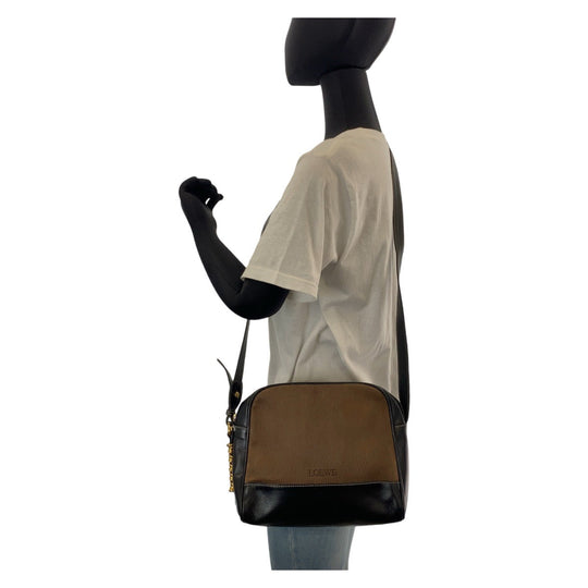 LOEWE Shoulder Bag leather Brown Black Gold Metal Crossbody Shoulder Bag Messenger Bag Velazquez Women Used Authentic