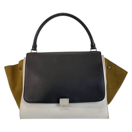 CELINE Handbag Leather, Suede Black White Khaki Handbag Shoulder Bag Trapeze Women Used Authentic