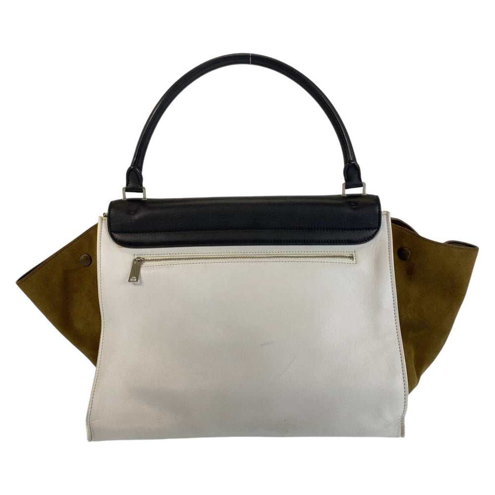 CELINE Handbag Leather, Suede Black White Khaki Handbag Shoulder Bag Trapeze Women Used Authentic