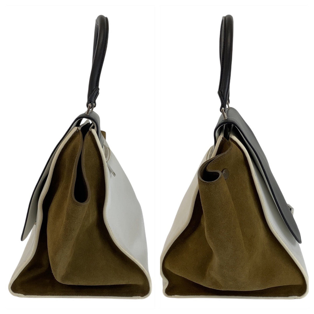 CELINE Handbag Leather, Suede Black White Khaki Handbag Shoulder Bag Trapeze Women Used Authentic