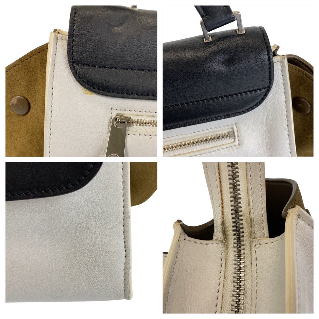 CELINE Handbag Leather, Suede Black White Khaki Handbag Shoulder Bag Trapeze Women Used Authentic