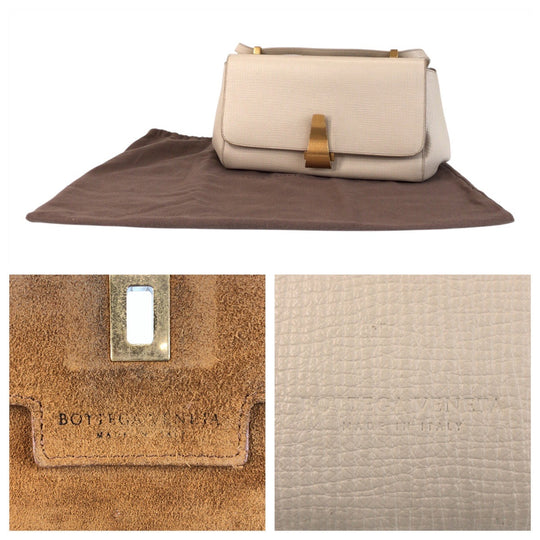 BOTTEGAVENETA Shoulder Bag leather Ivory Gold Metal Shoulder Bag The Angle Paramelato Women Used Authentic