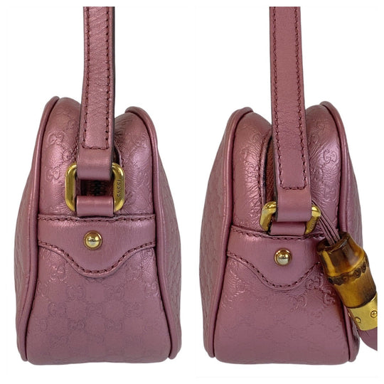 GUCCI Shoulder Bag 309538 leather Metallic Pink GoldMetal Crossbody Shoulder Bag Pochette Micro Guccisima Women Used Authentic