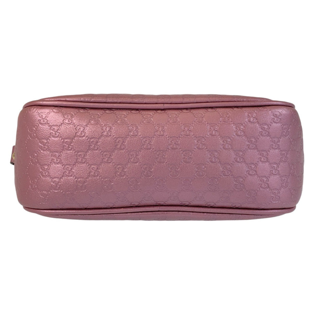 GUCCI Shoulder Bag 309538 leather Metallic Pink GoldMetal Crossbody Shoulder Bag Pochette Micro Guccisima Women Used Authentic