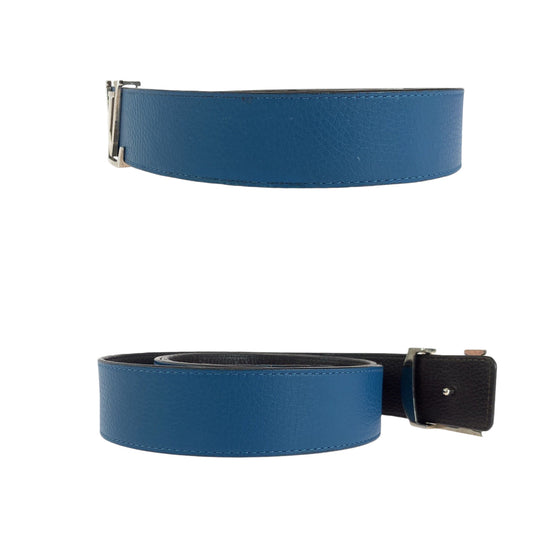LOUIS VUITTON belt M9153 leather Blue brown belt reversible Sao Tulle Initial mens 40 Used Authentic