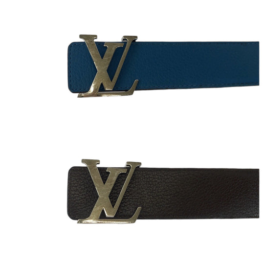 LOUIS VUITTON belt M9153 leather Blue brown belt reversible Sao Tulle Initial mens 40 Used Authentic