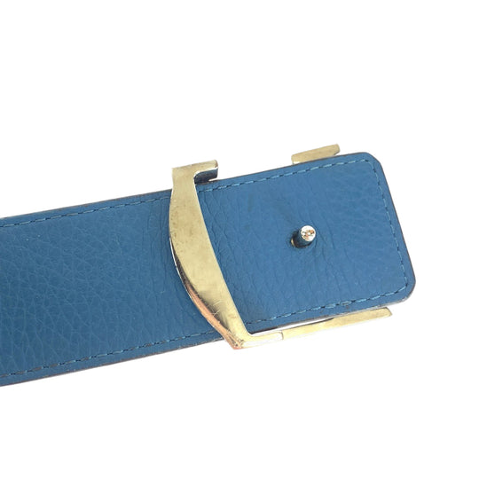 LOUIS VUITTON belt M9153 leather Blue brown belt reversible Sao Tulle Initial mens 40 Used Authentic
