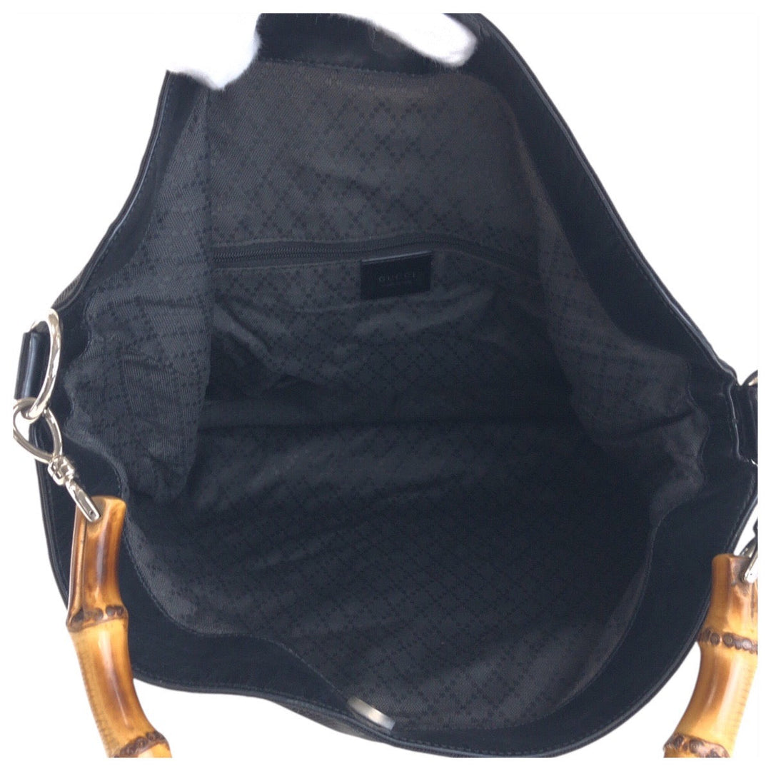 GUCCI Shoulder Bag 001 2058 1577 Nylon, Bamboo Black SilverMetal Shoulder Bag Bamboo Women Used Authentic