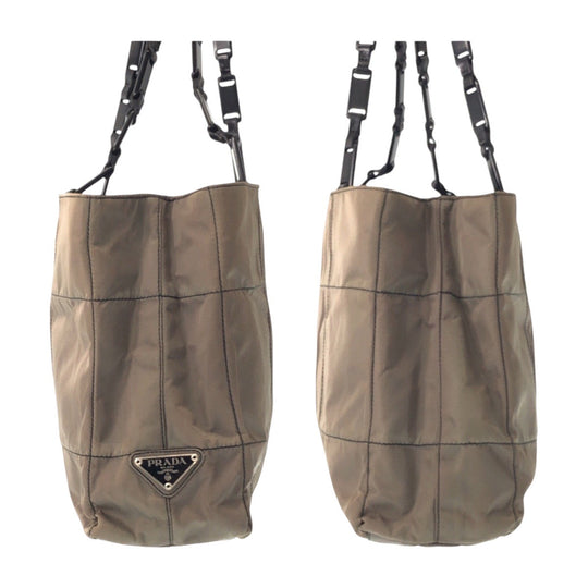 PRADA Shoulder Bag Nylon, Plastic khaki Shoulder Bag Tote Bag Test Triangle With logo Women Used Authentic