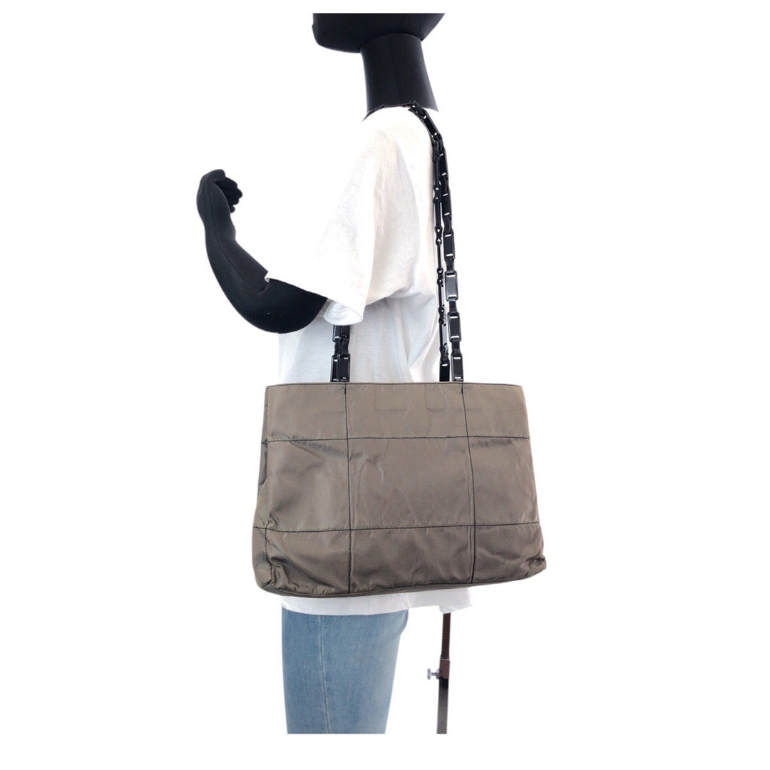 PRADA Shoulder Bag Nylon, Plastic khaki Shoulder Bag Tote Bag Test Triangle With logo Women Used Authentic