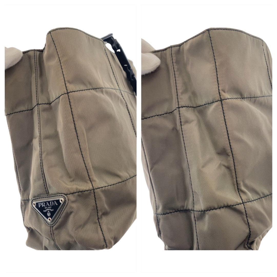 PRADA Shoulder Bag Nylon, Plastic khaki Shoulder Bag Tote Bag Test Triangle With logo Women Used Authentic