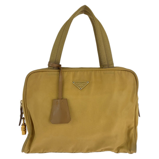 PRADA Handbag Nylon Yellow Gold Metal Handbag Test Triangle With logo Women Used Authentic