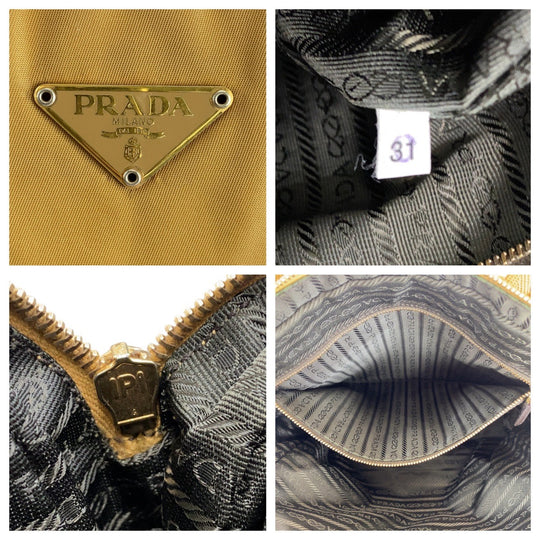 PRADA Handbag Nylon Yellow Gold Metal Handbag Test Triangle With logo Women Used Authentic