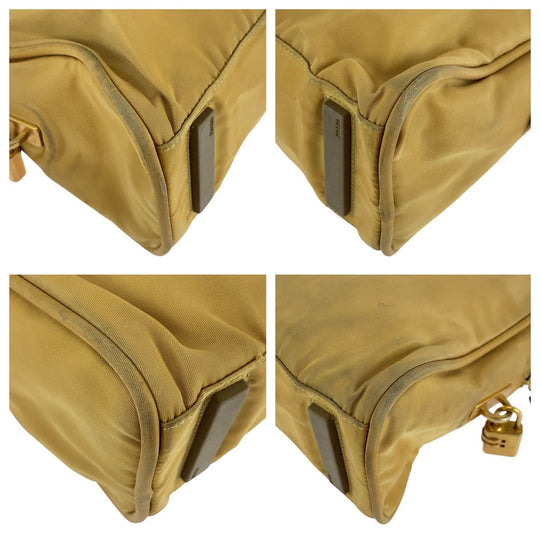 PRADA Handbag Nylon Yellow Gold Metal Handbag Test Triangle With logo Women Used Authentic