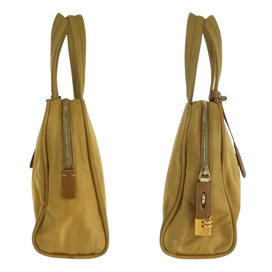 PRADA Handbag Nylon Yellow Gold Metal Handbag Test Triangle With logo Women Used Authentic