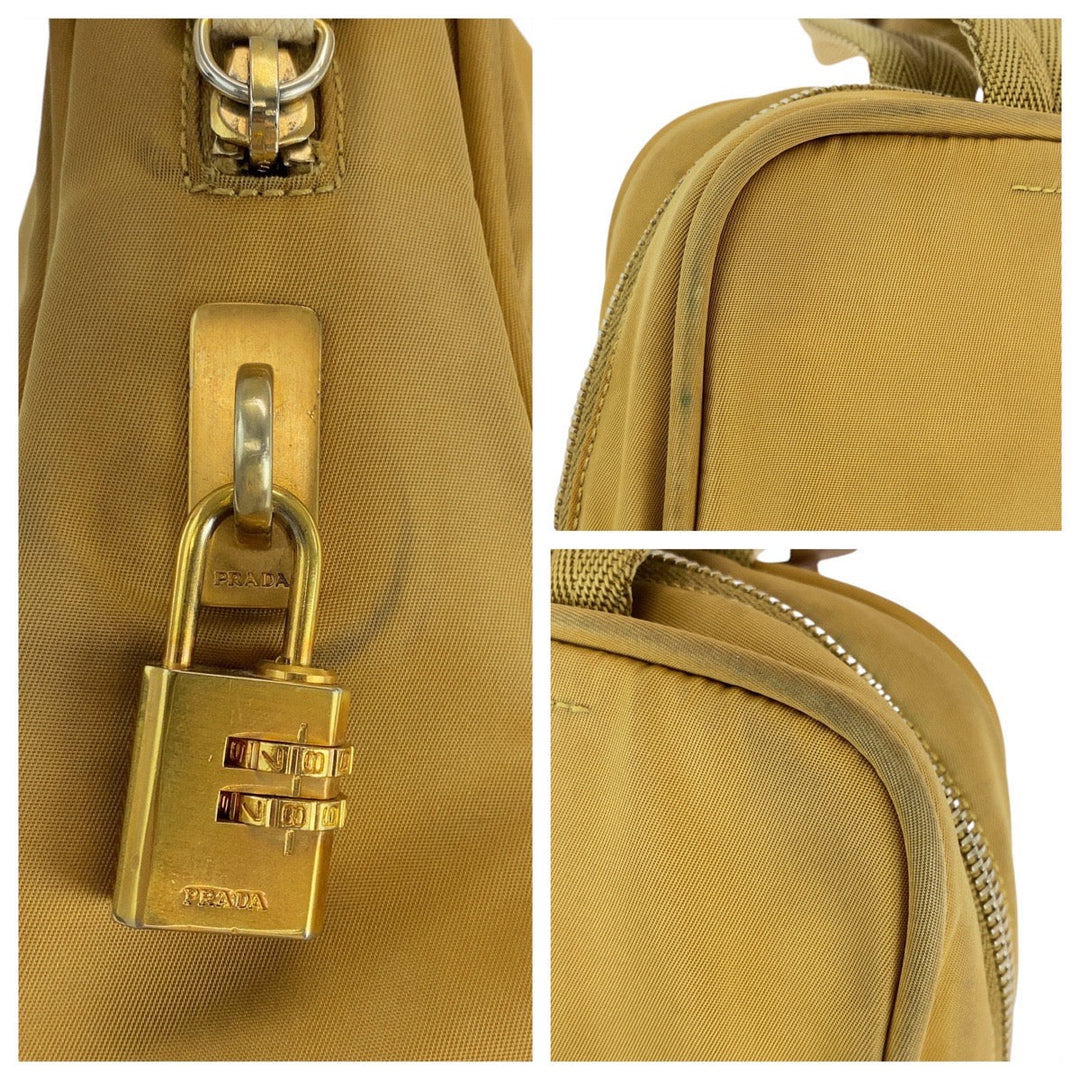 PRADA Handbag Nylon Yellow Gold Metal Handbag Test Triangle With logo Women Used Authentic