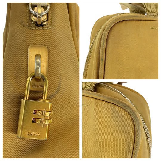 PRADA Handbag Nylon Yellow Gold Metal Handbag Test Triangle With logo Women Used Authentic