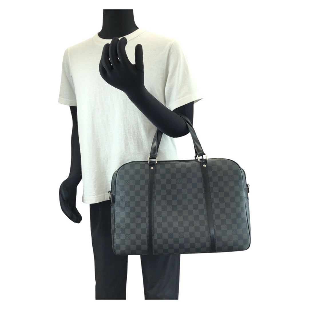 LOUIS VUITTON Business bag N48118 PVC Black SilverMetal Business bag briefcase Damier Graphite Yone mens Used Authentic