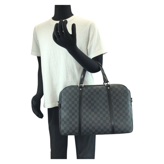 LOUIS VUITTON Business bag N48118 PVC Black SilverMetal Business bag briefcase Damier Graphite Yone mens Used Authentic