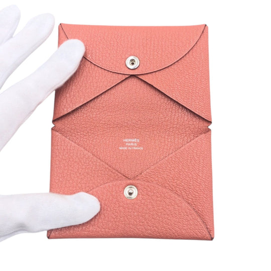 HERMES Card Case Shave Pink flamingo Card Case Card Case Calvi Women Used Authentic