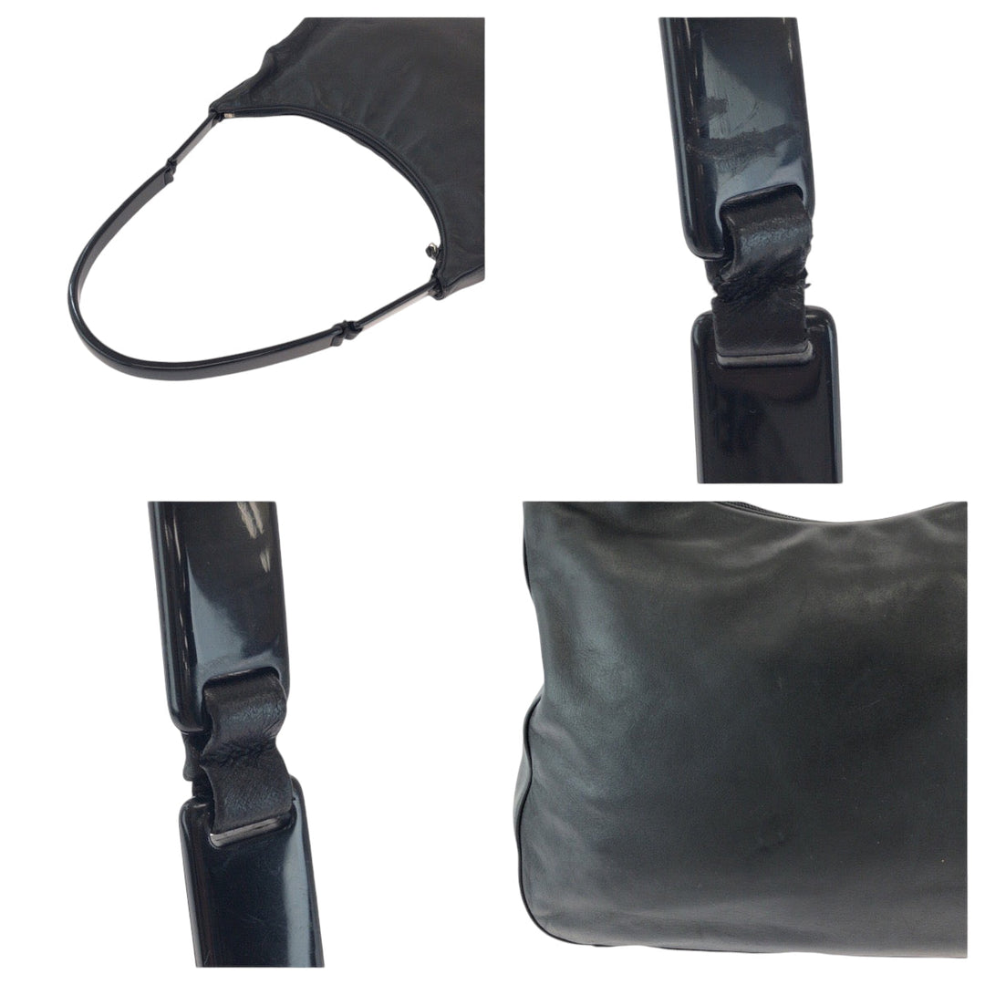 PRADA Shoulder Bag Plastic, Leather Black black Hobo Plastic Handle Shoulder Bag Plat Stick handle logo Women Used Authentic