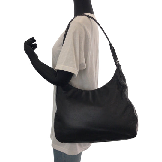 PRADA Shoulder Bag Plastic, Leather Black black Hobo Plastic Handle Shoulder Bag Plat Stick handle logo Women Used Authentic