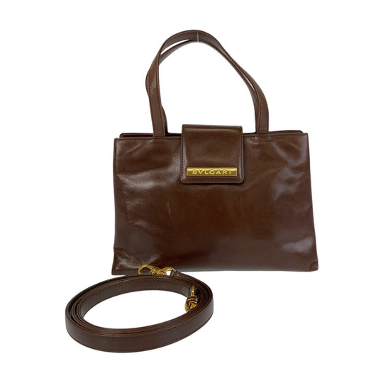 BVLGARI Shoulder Bag leather Brown Gold Metal Shoulder Bag Handbag 2way Women Used Authentic