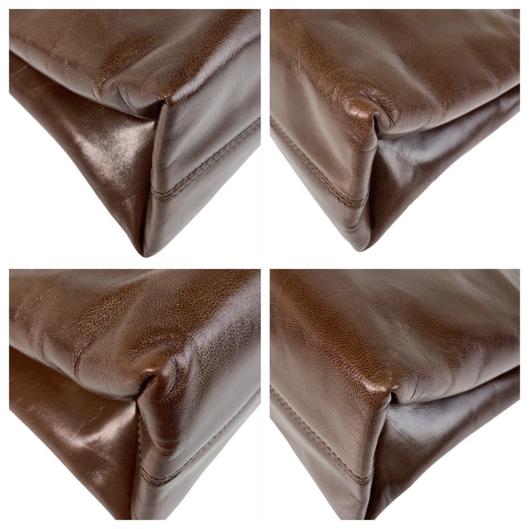 BVLGARI Shoulder Bag leather Brown Gold Metal Shoulder Bag Handbag 2way Women Used Authentic