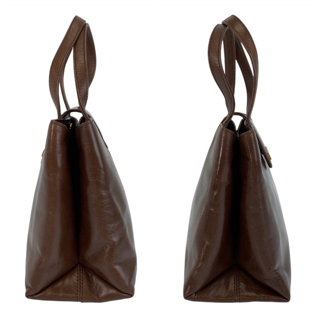 BVLGARI Shoulder Bag leather Brown Gold Metal Shoulder Bag Handbag 2way Women Used Authentic