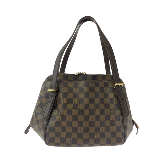 LOUIS VUITTON Handbag N51174 PVC Brown Gold Metal Handbag Shoulder Bag Damier Ebene Belem MM Women Used Authentic