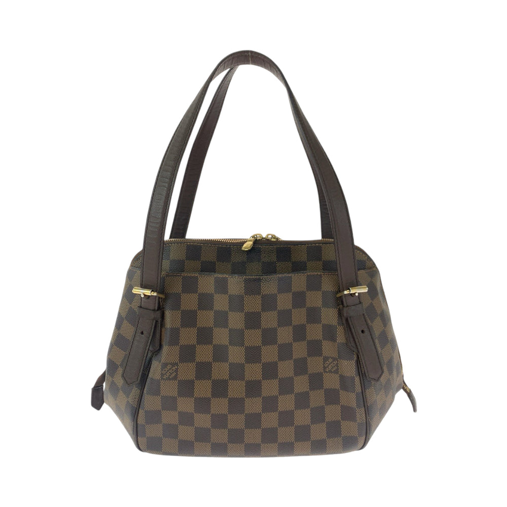 LOUIS VUITTON Handbag N51174 PVC Brown Gold Metal Handbag Shoulder Bag Damier Ebene Belem MM Women Used Authentic
