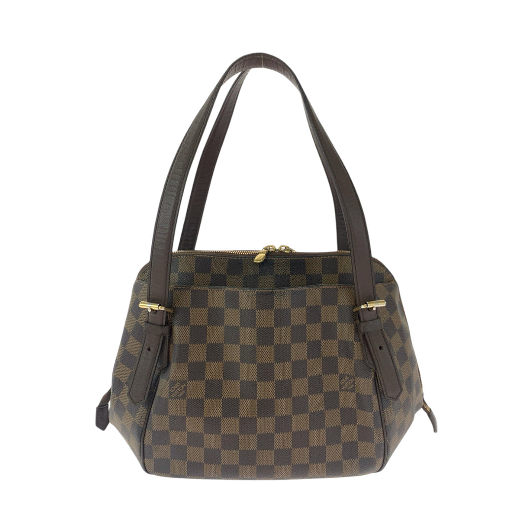 LOUIS VUITTON Handbag N51174 PVC Brown Gold Metal Handbag Shoulder Bag Damier Ebene Belem MM Women Used Authentic