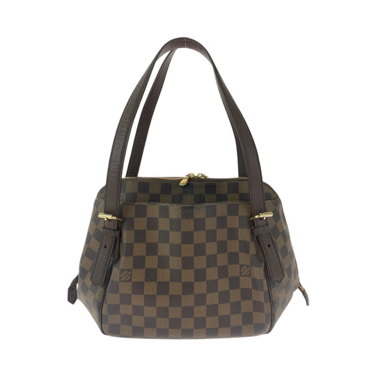 LOUIS VUITTON Handbag N51174 PVC Brown Gold Metal Handbag Shoulder Bag Damier Ebene Belem MM Women Used Authentic
