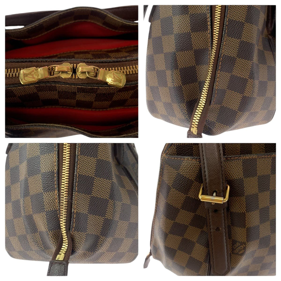 LOUIS VUITTON Handbag N51174 PVC Brown Gold Metal Handbag Shoulder Bag Damier Ebene Belem MM Women Used Authentic