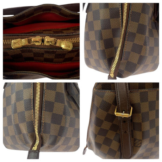 LOUIS VUITTON Handbag N51174 PVC Brown Gold Metal Handbag Shoulder Bag Damier Ebene Belem MM Women Used Authentic