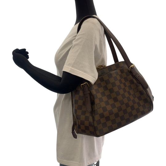 LOUIS VUITTON Handbag N51174 PVC Brown Gold Metal Handbag Shoulder Bag Damier Ebene Belem MM Women Used Authentic