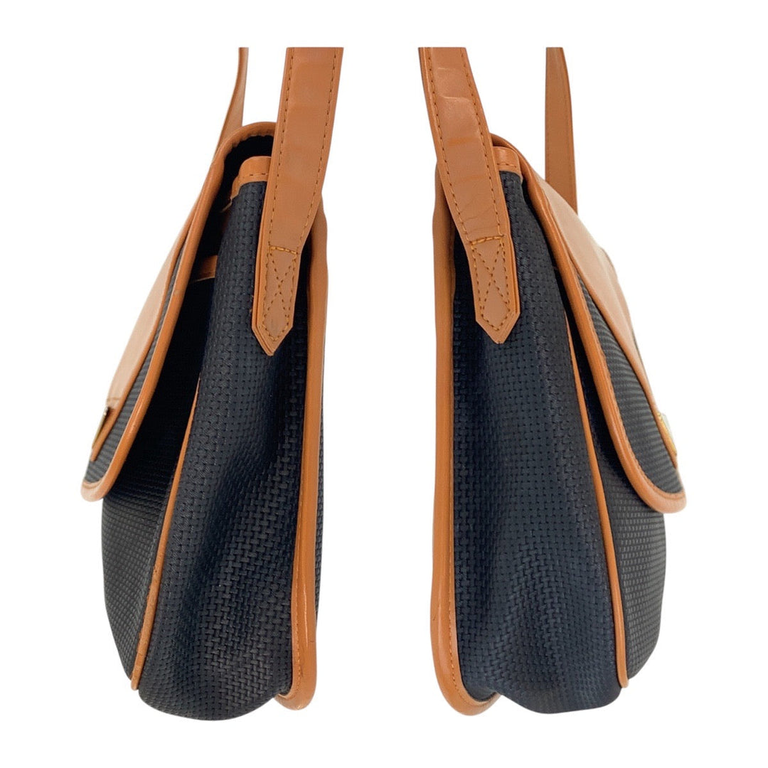 YVES SAINT LAURENT Shoulder Bag PVC, Leather Brown Navy Gold Metal Crossbody Shoulder Bag YSL Women Used Authentic