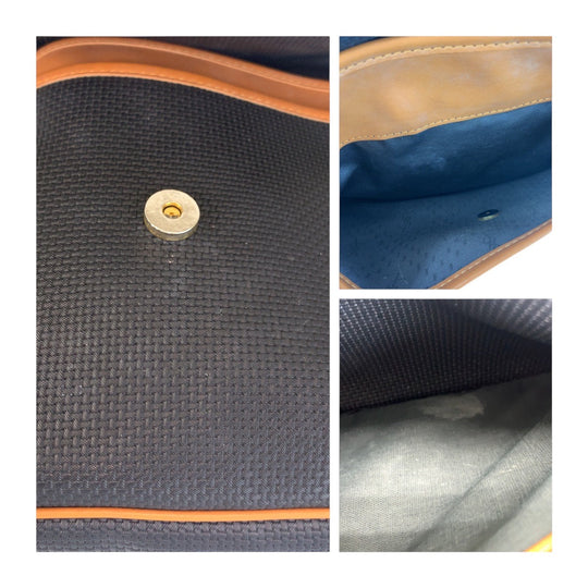 YVES SAINT LAURENT Shoulder Bag PVC, Leather Brown Navy Gold Metal Crossbody Shoulder Bag YSL Women Used Authentic