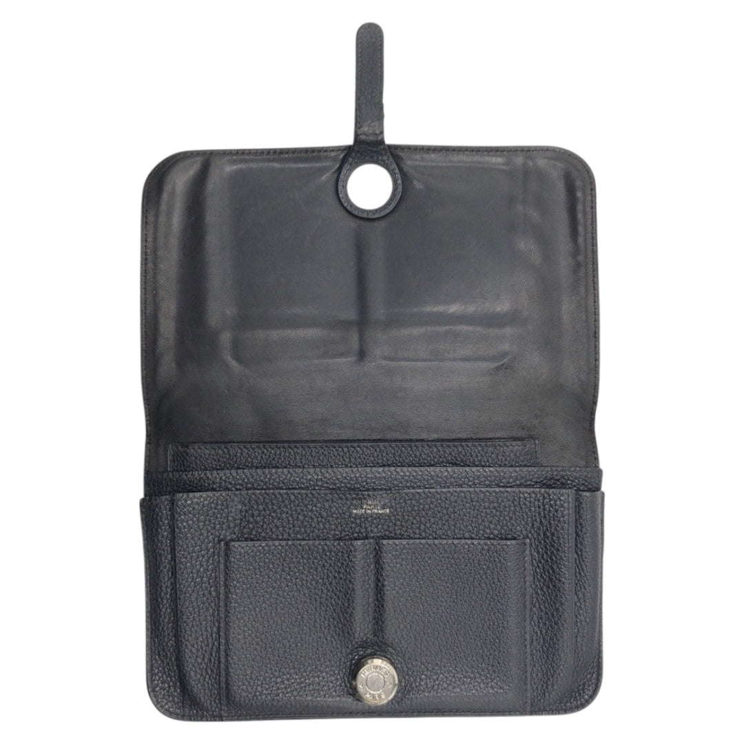 HERMES Long Wallet Purse Taurillon Clemence black Dogon GM