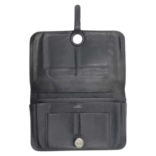 HERMES Long Wallet Purse Taurillon Clemence black Dogon GM