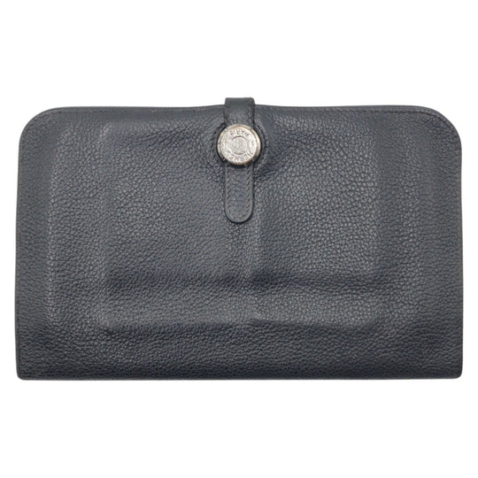 HERMES Long Wallet Purse Taurillon Clemence black Dogon GM
