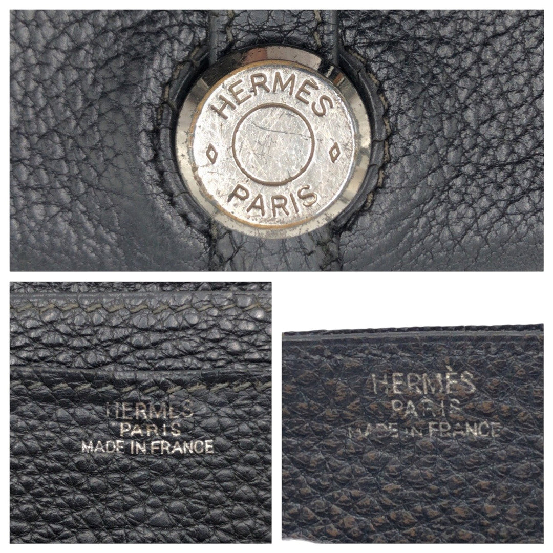 HERMES Long Wallet Purse Taurillon Clemence black Dogon GM