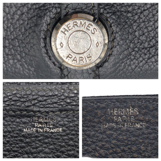 HERMES Long Wallet Purse Taurillon Clemence black Dogon GM