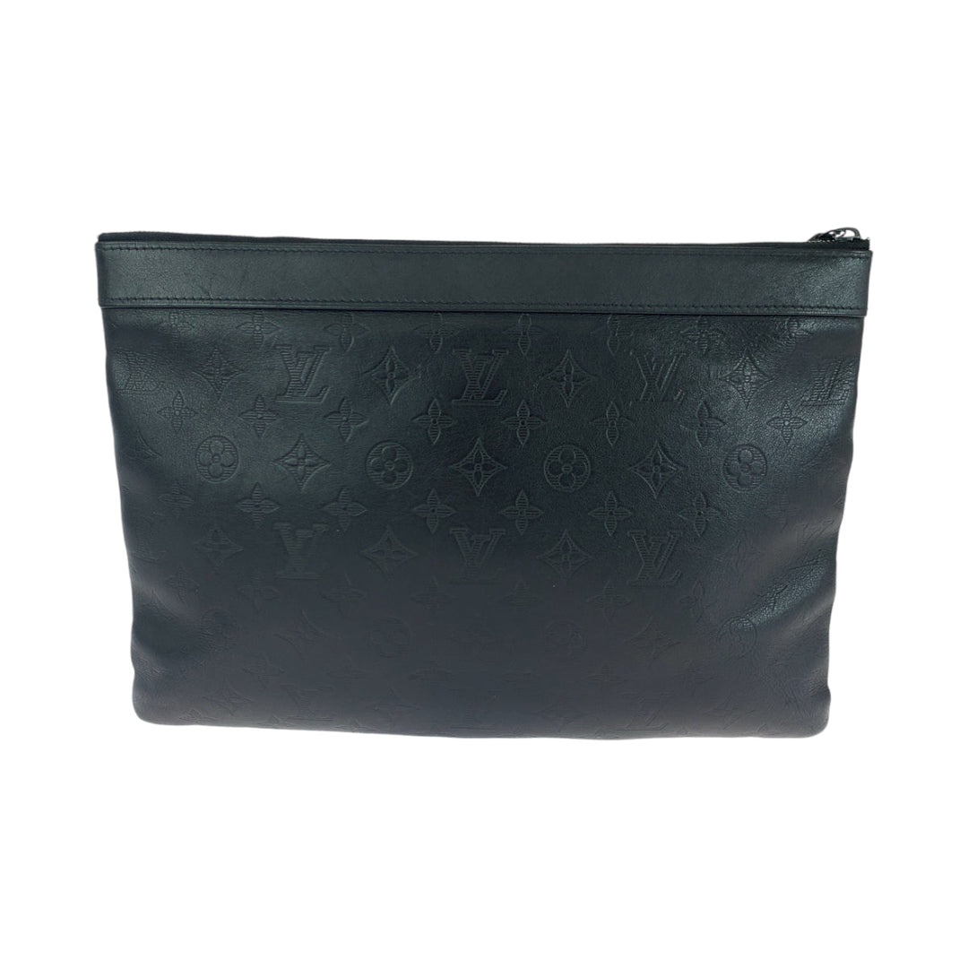 LOUIS VUITTON Clutch bag M62903 leather Black black Clutch bag business bag Monogram shadow Pochette Discovery mens Used Authentic