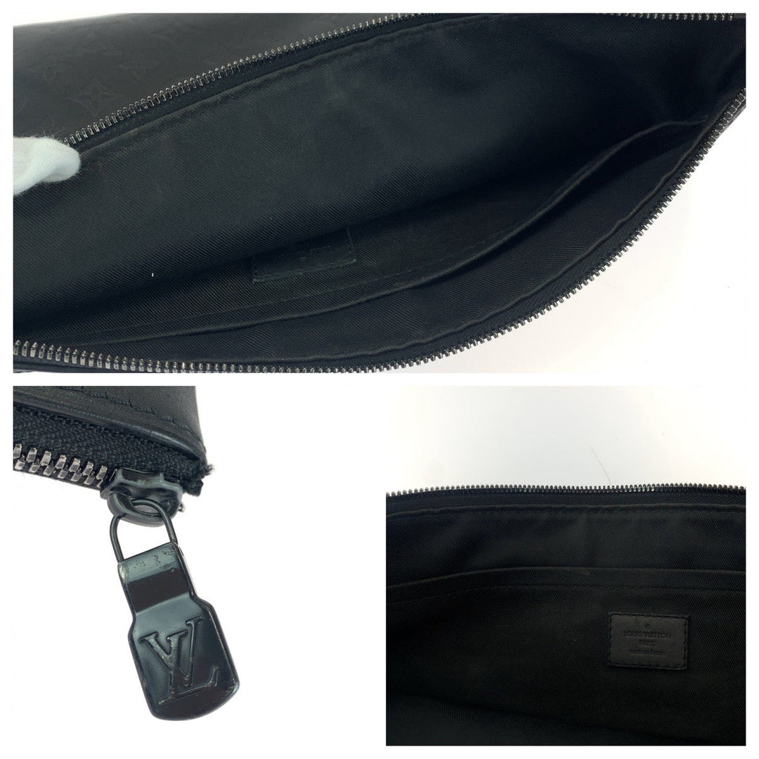 LOUIS VUITTON Clutch bag M62903 leather Black black Clutch bag business bag Monogram shadow Pochette Discovery mens Used Authentic